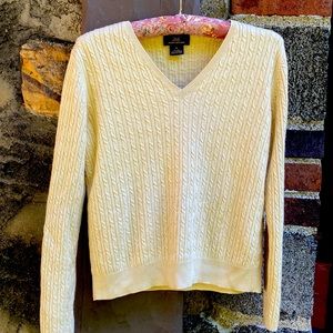 Silk & cashmere, cable, v-neck, light yellow sweater